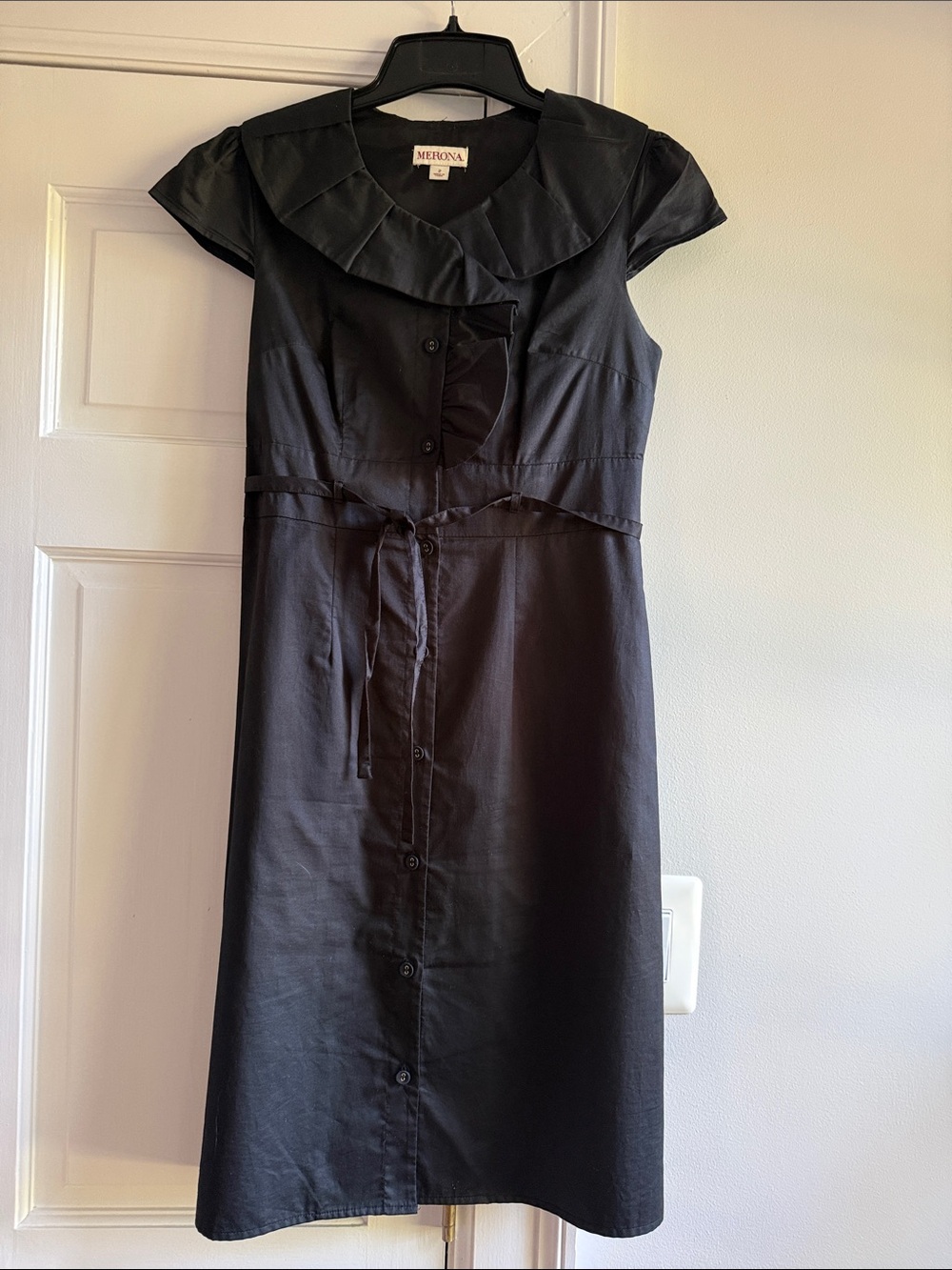 Merona Black Button-Down Midi Dress with Ruffle Neck